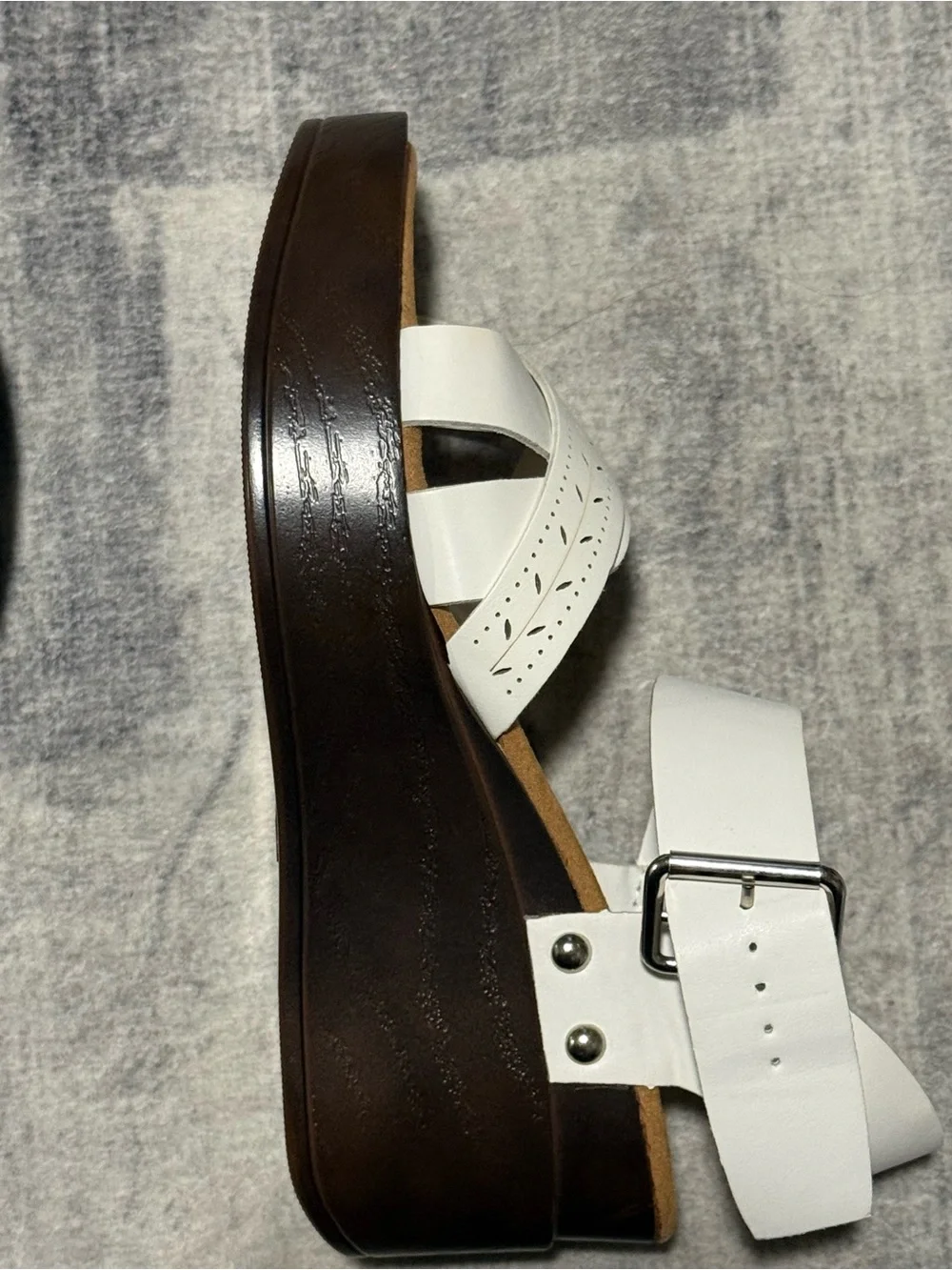 White Perforated Crisscross Ankle Strap Sandal